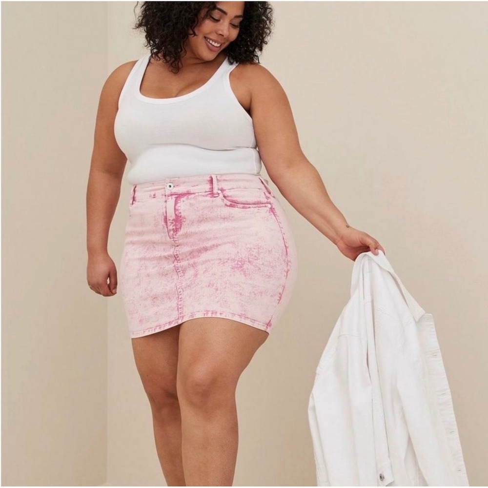 Torrid Denim Mini Skirt Size 10 Pink Acid Wash Barbiecore Y2K 90s Retro‎